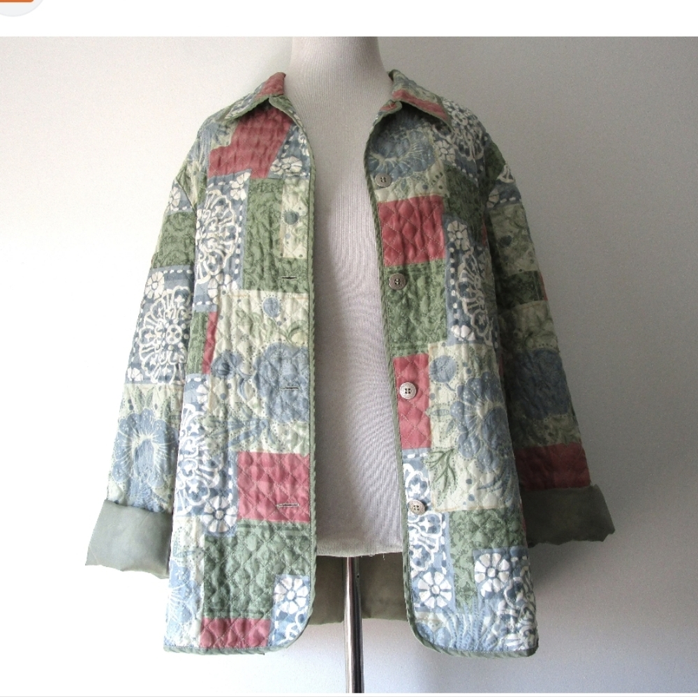 SILK Patchwork Quilted Jacket Sz.10P NWT